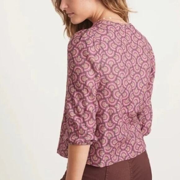 Marine Layer Colette Top Printed Doublecloth Fan Block Print Pink Purple NWT S - Picture 2 of 8